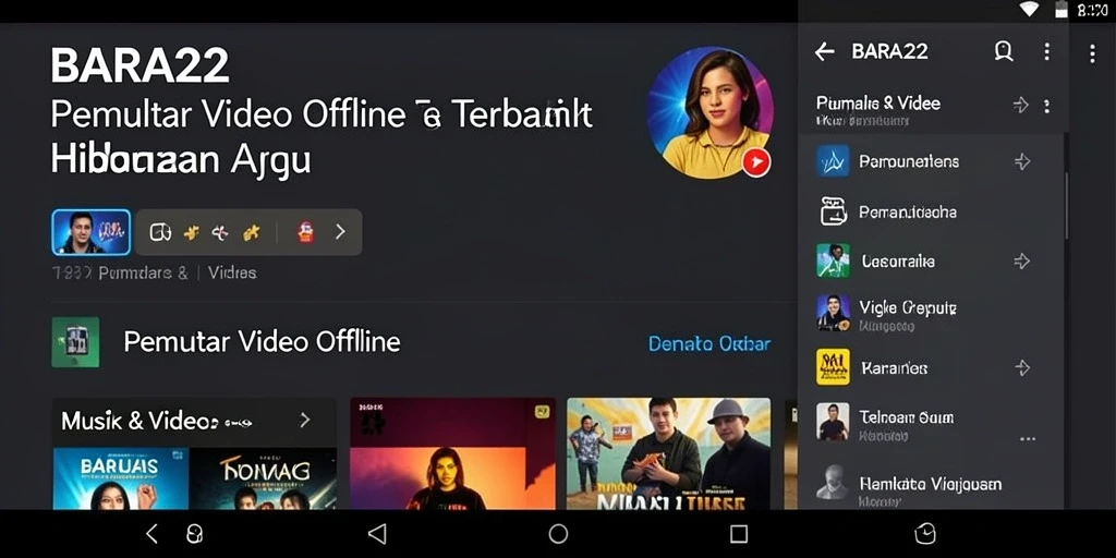 Antarmuka BARA22 yang sederhana dan fungsional untuk pemutar video offline.