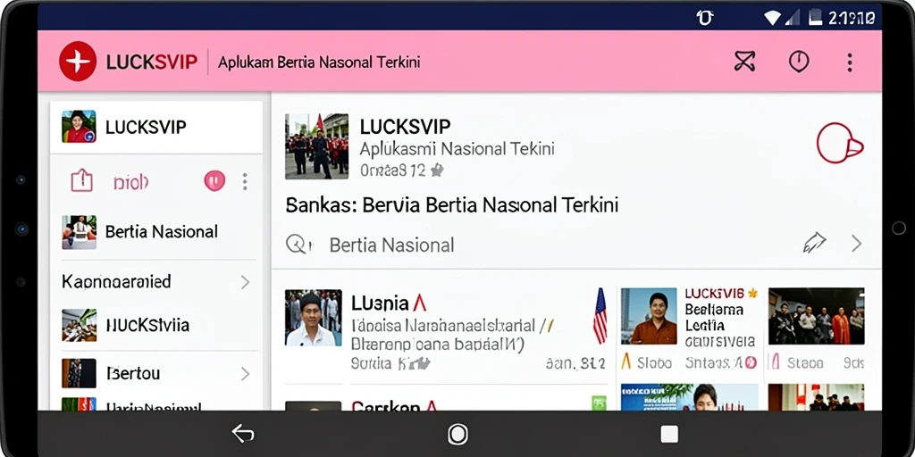 Tampilan antarmuka utama aplikasi LUCKSVIP dengan berita nasional terkini.